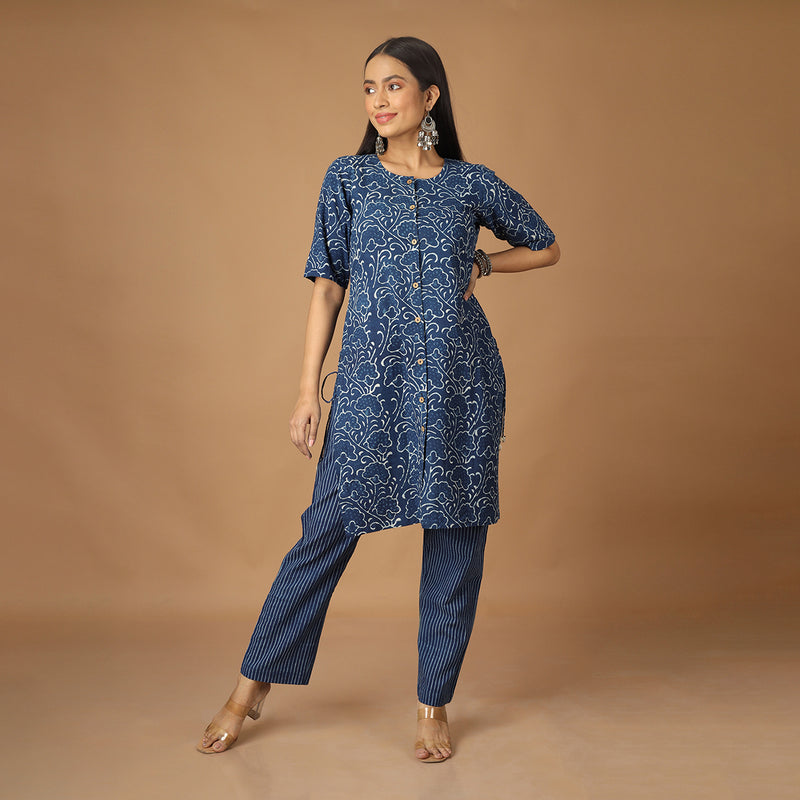 Cotton Co-Ord Set | Dabru Print | Indigo