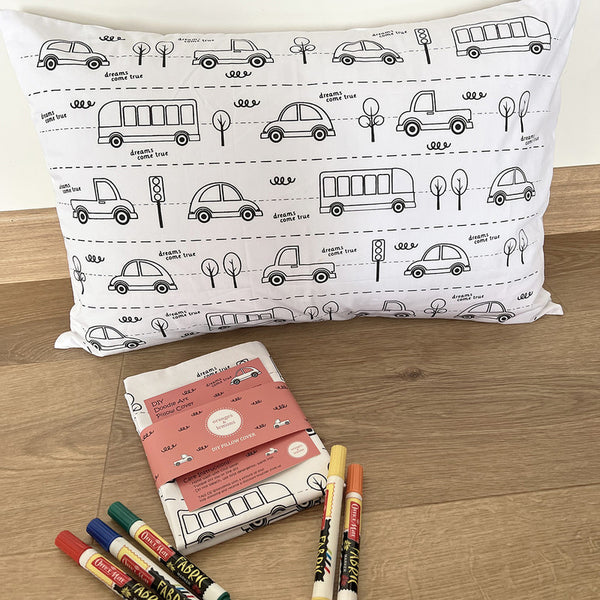 Kids Home Decor | Kids Art & Colouring Kit | Transport Drawing | 2 Pillow Cover