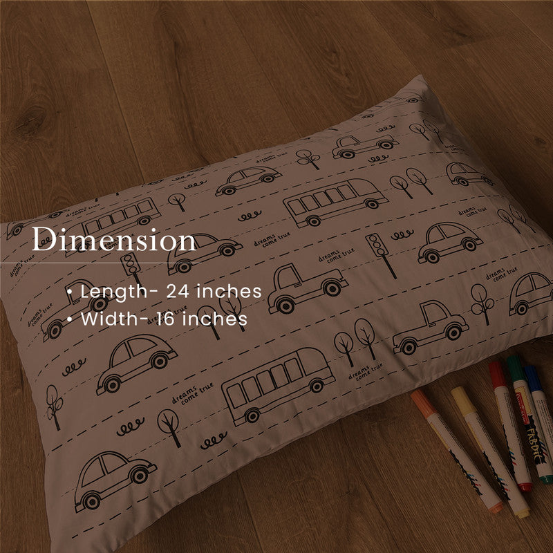 Kids Home Decor | Kids Art & Colouring Kit | Transport Drawing | 2 Pillow Cover