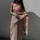 Festive Wear | Kota Doria Sanganeri Print Saree | Beige & Pink