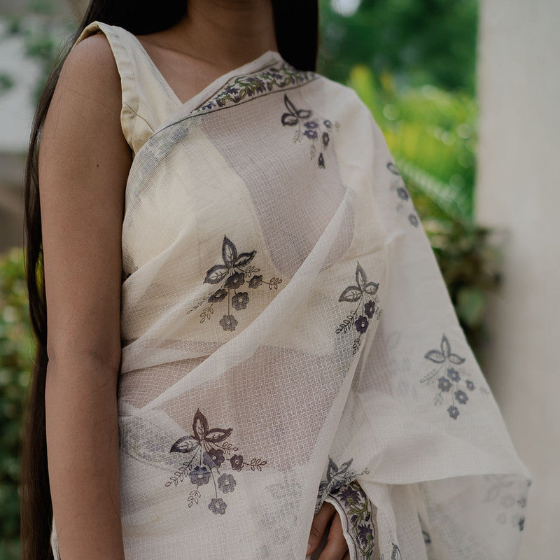 Festive Wear | Kota Doria Sanganeri Print Saree | White