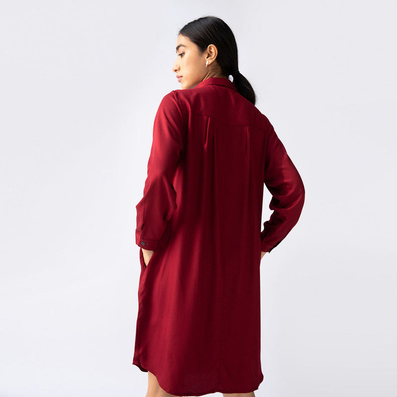 Cotton Tencel Dress | Maroon