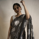 Chanderi Silk Saree with Blouse | Hand Block Printed | Black & White