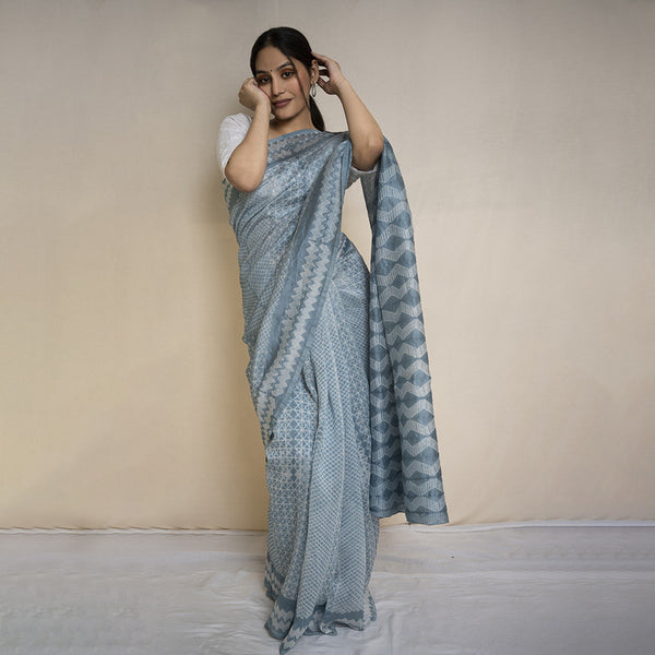 Chanderi Silk Saree with Blouse | Shibori Work | Blue