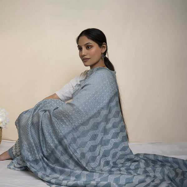 Chanderi Silk Saree with Blouse | Shibori Work | Blue
