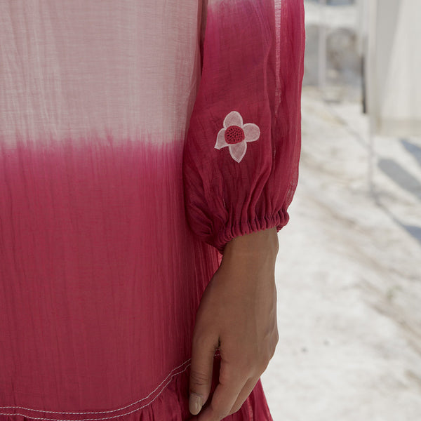 Chanderi Silk Dress | Hand Embroidered | Pink