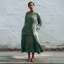 Handwoven Cotton Naturally Dyed Midi Dress | Sage Green