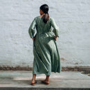 Handwoven Cotton Naturally Dyed Midi Dress | Sage Green