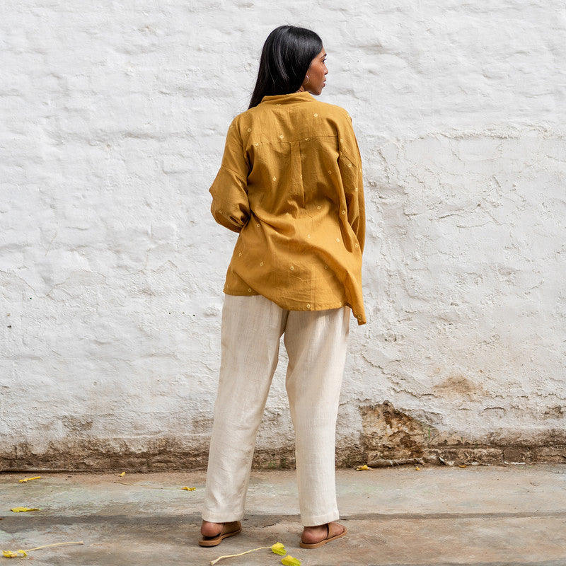 Handwoven Cotton Naturally Dyed Oversized Shirt | Mustard