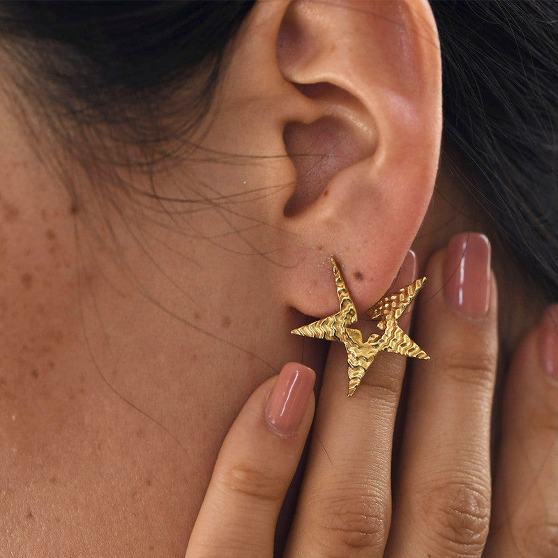 Brass Gold Plated Star Stud Earrings