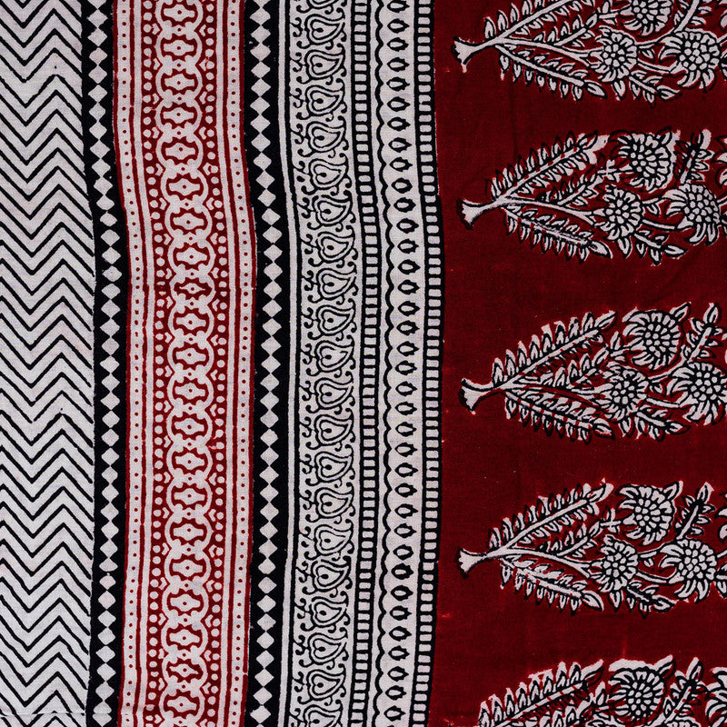 Mulmul Saree | Handblock Print | Natural Dyed | Maroon