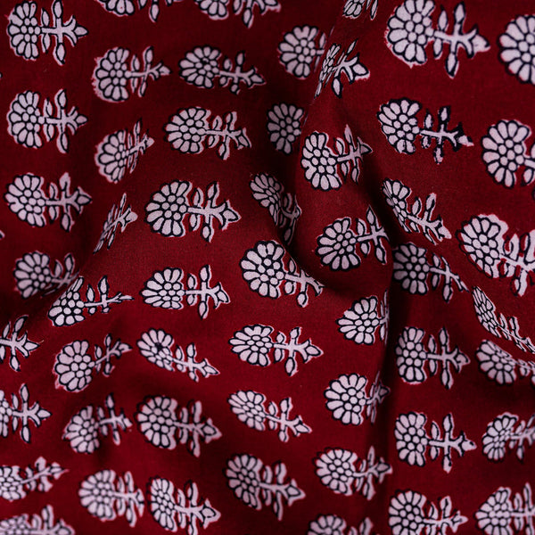 Mulmul Saree | Handblock Print | Natural Dyed | Maroon