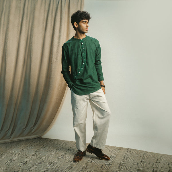 Cotton Shirt | Angrakha Style | Green