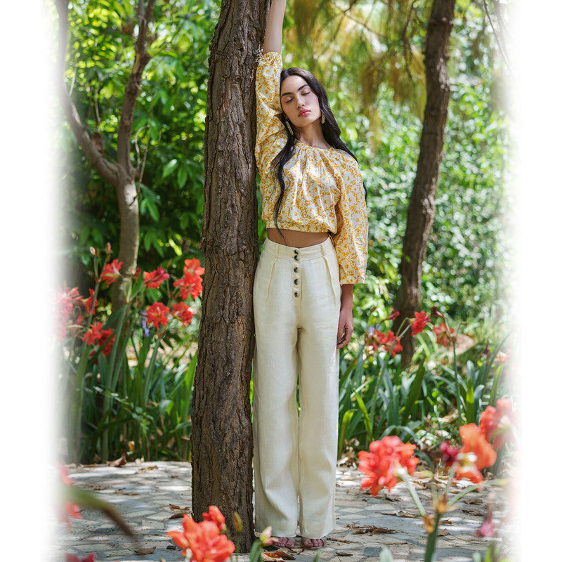 Linen Button-Up Flared Pants | Off-White