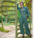 Linen Flared Cut Pants | Green