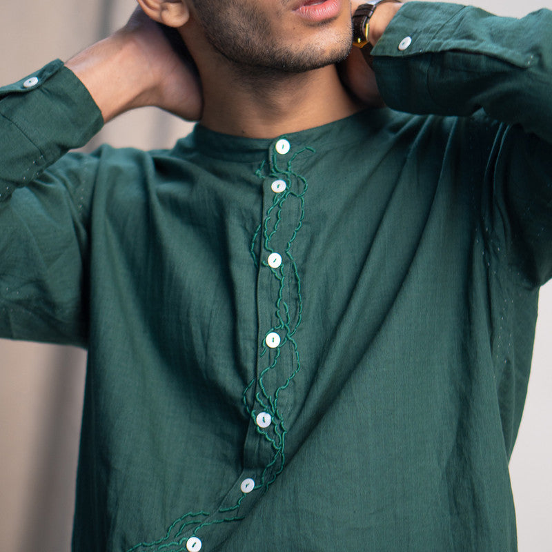 Cotton Shirt | Angrakha Style | Green