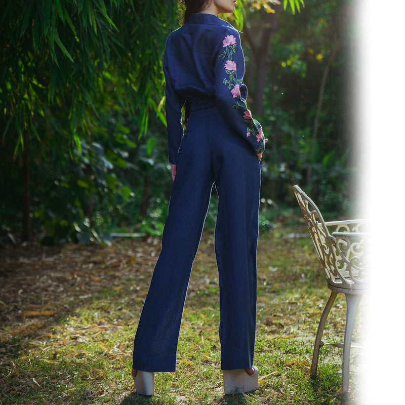 Linen Flared Pants | Navy