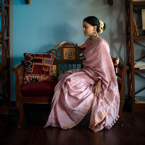 Linen Saree | Festive Wear for Women | Pink