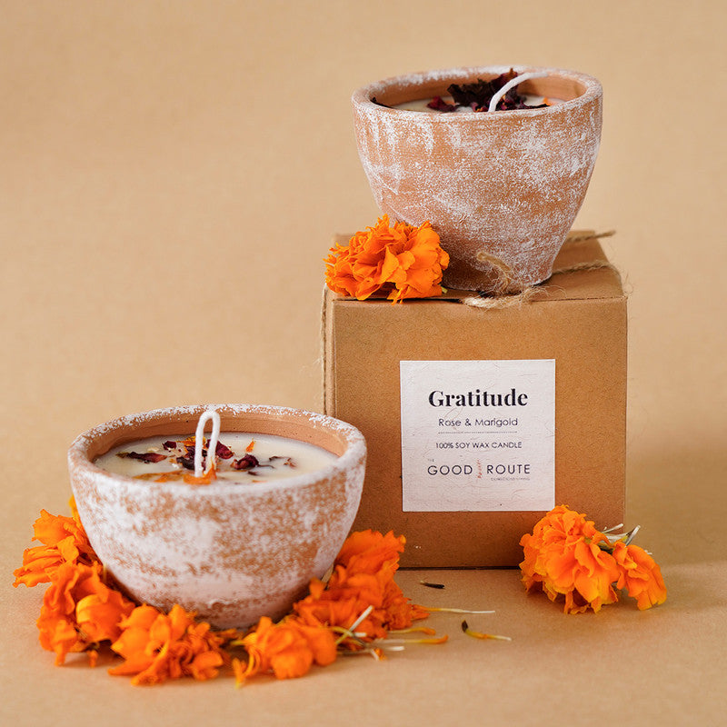 Soy Wax Scented Candle | Diya Candle | Rose & Marigold