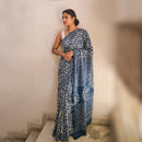 Mulmul Cotton Saree | Dabu Handblock Print | Indigo Blue