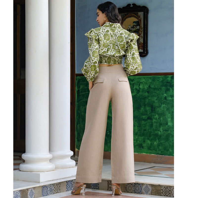 Hemp Flared Wide Leg Pants | Beige