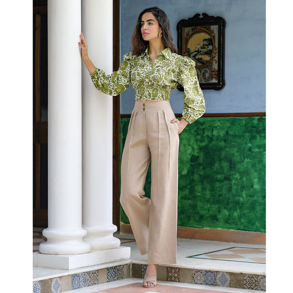 Hemp Flared Wide Leg Pants | Beige