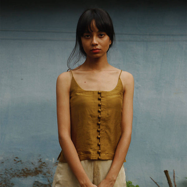 Handwoven Mulberry Silk Slip Top | Gold