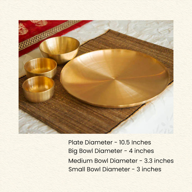 Kansa Dinner Set | Bronze Plate With 3 Katoris | 10.5 Inches Plate