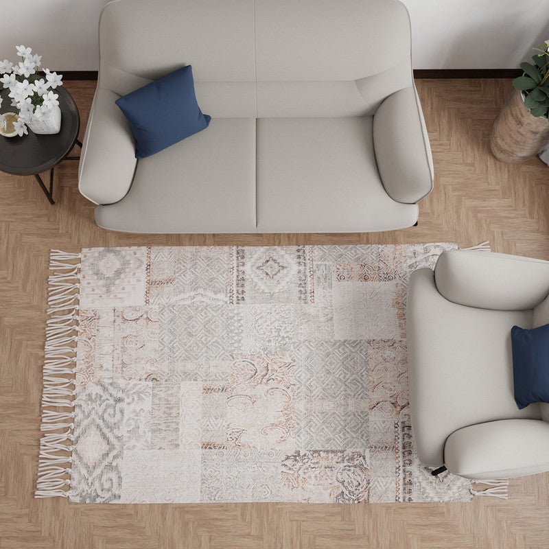 Cotton Rug | Prints | Rust & Beige