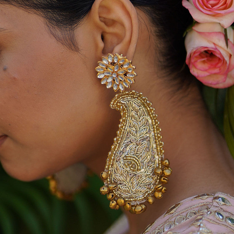 Paisley Dangling Earrings | Cream & Gold