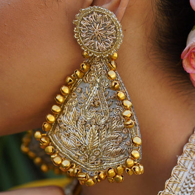 Dangling Ghungroo Earrings | Grey & Gold