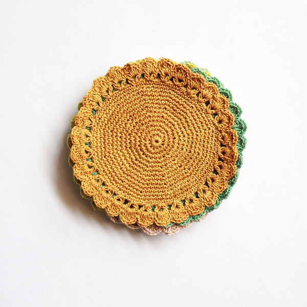 Cotton Crochet Coasters | Multicolour | 12 cm | Set of 6