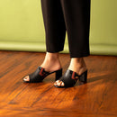 Black & Rust Handcrafted Ethically Sourced Nubuck Leather Block Heel Mules