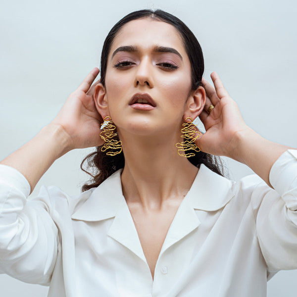 Gold Plated Earrings | Brass Jewellery | 6 cm