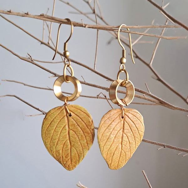 Papier Mache Dangler Earrings | Handpainted | Yellow Ochre