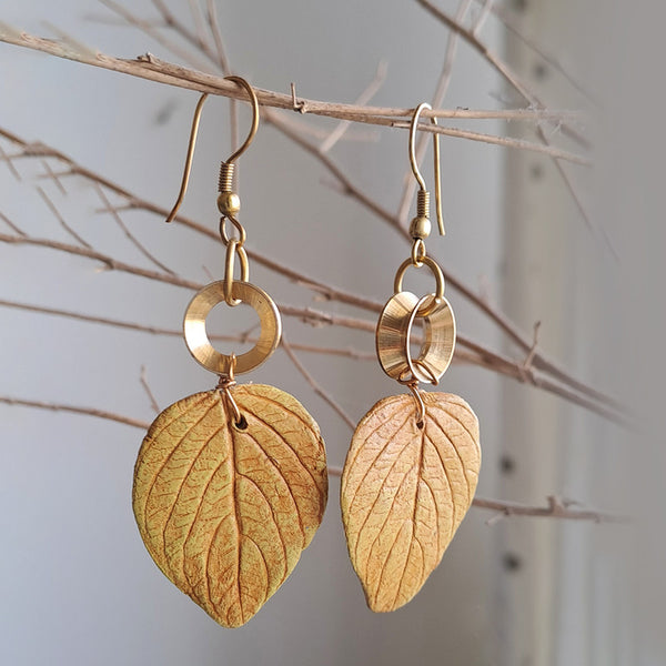 Papier Mache Dangler Earrings | Handpainted | Yellow Ochre