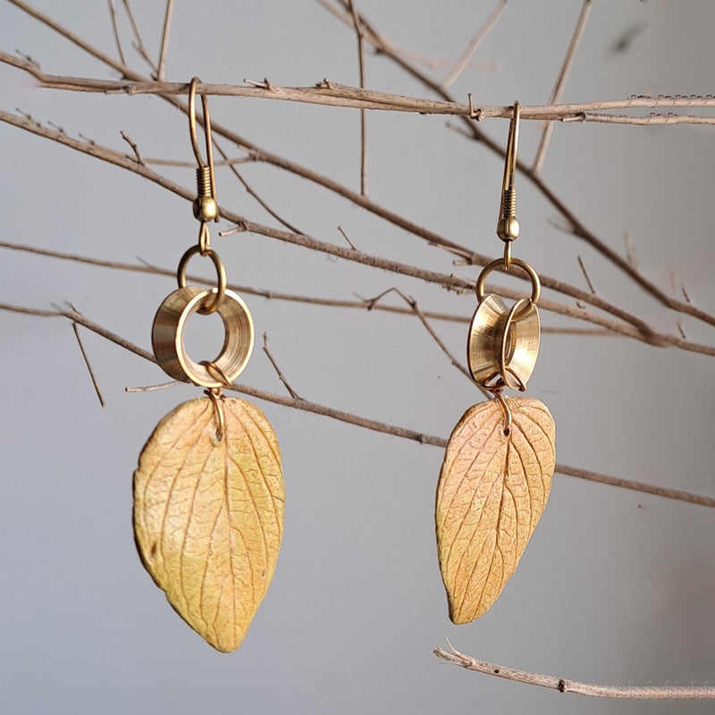 Papier Mache Dangler Earrings | Handpainted | Yellow Ochre