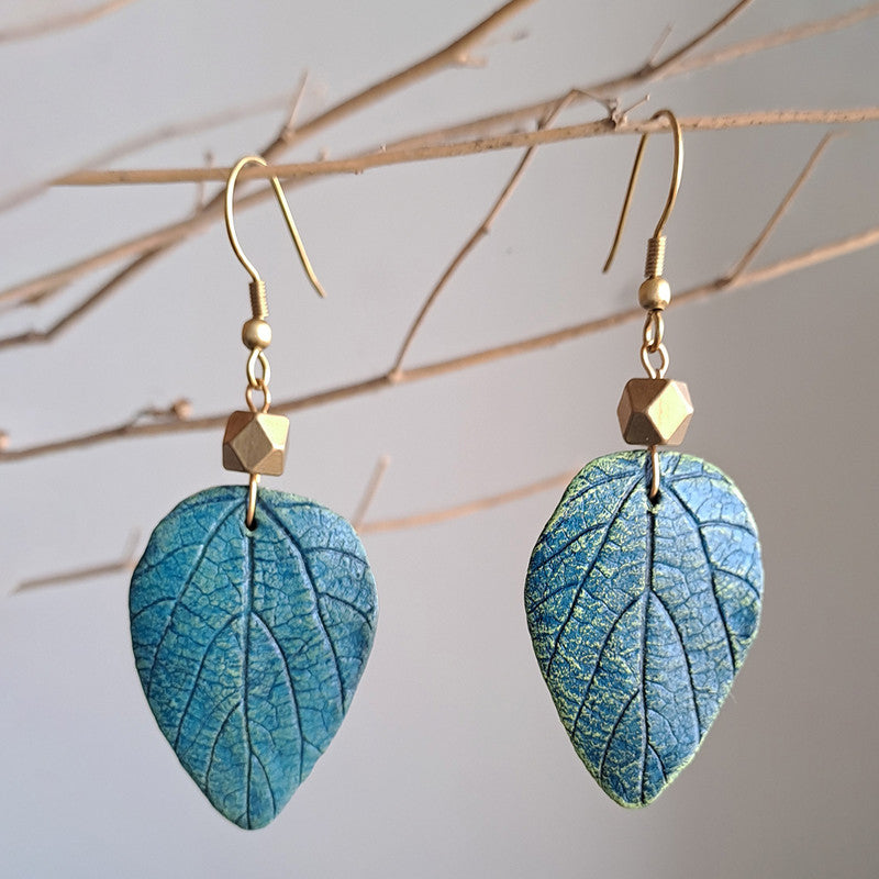 Papier Mache Dangler Earrings | Handpainted | Prussian Blue