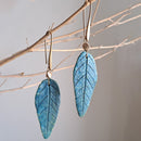 Papier Mache Dangler Earrings | Blue Sleek Leaf | Red