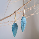 Papier Mache Dangler Earrings | Blue Sleek Leaf | Red