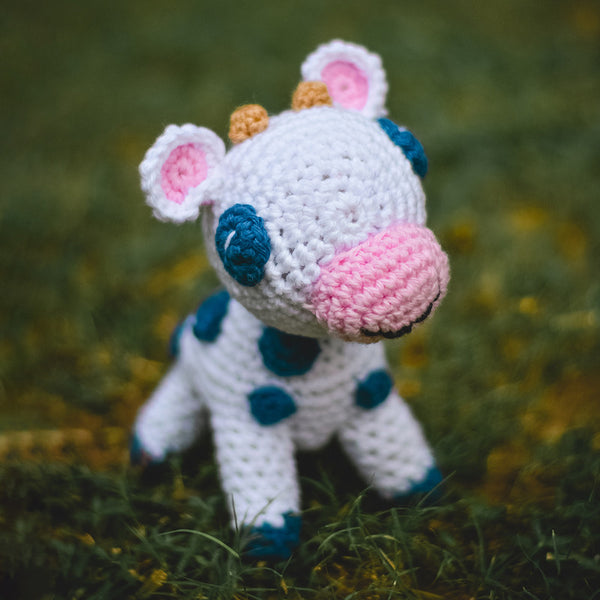 Cotton Crochet Soft Toy for Kids | Cow | White | 14 cm