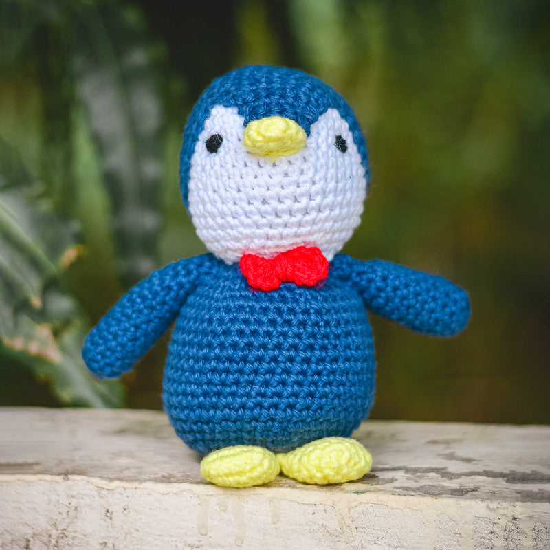 Cotton Crochet Soft Toy for Kids | Gentleman Penguin | Blue | 18 cm