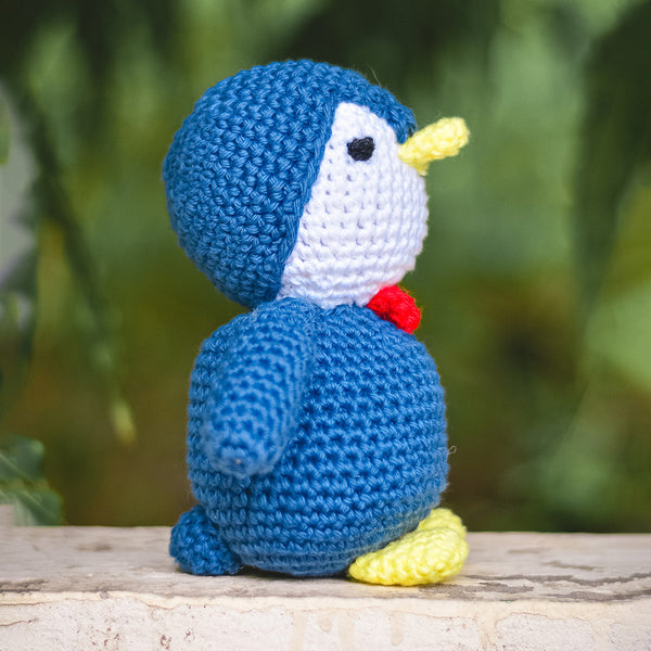 Cotton Crochet Soft Toy for Kids | Gentleman Penguin | Blue | 18 cm
