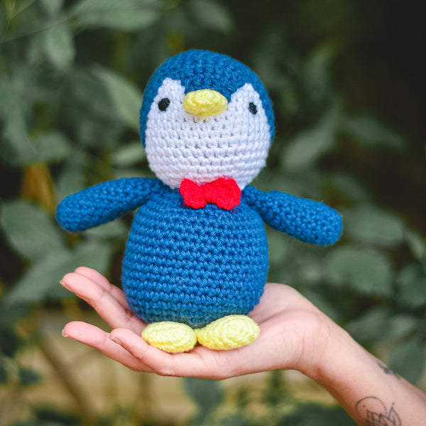 Cotton Crochet Soft Toy for Kids | Gentleman Penguin | Blue | 18 cm