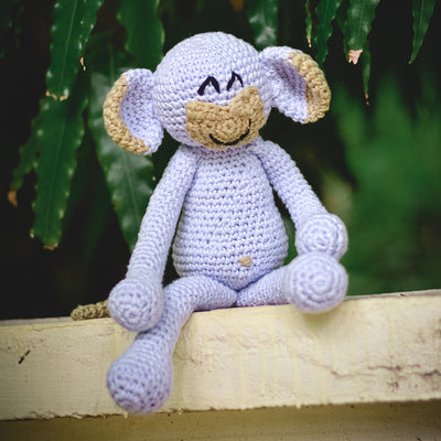 Cotton Crochet Soft Toy for Kids | Smiley Monkey | Blue | 33 cm