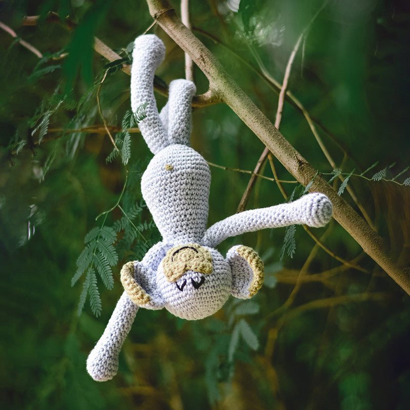 Cotton Crochet Soft Toy for Kids | Smiley Monkey | Blue | 33 cm