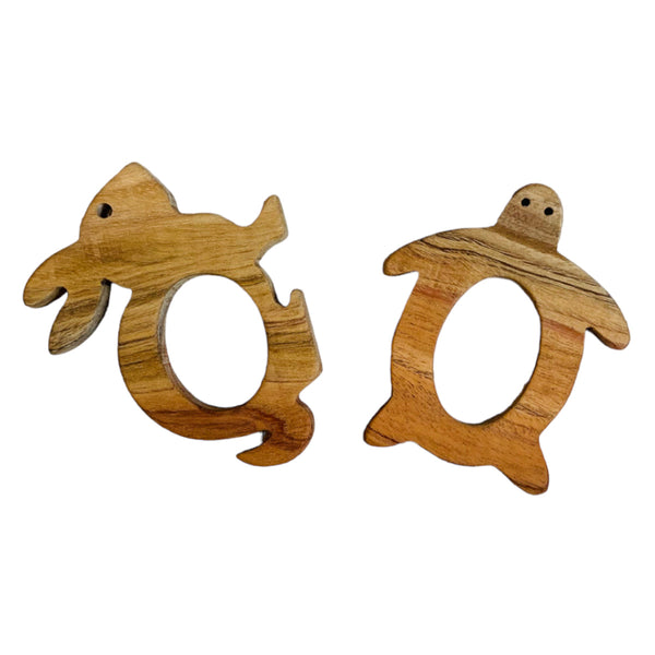 Wooden Baby Teether | Bunny & Turtle | Brown | Set of 2