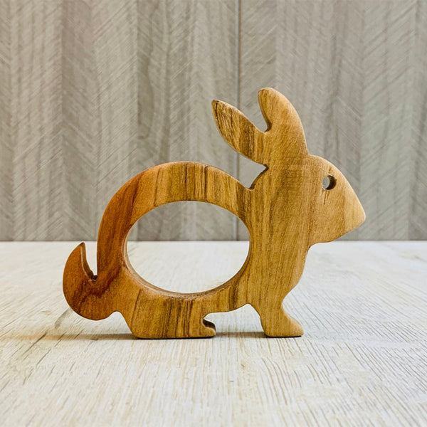 Wooden Baby Teether | Bunny & Turtle | Brown | Set of 2