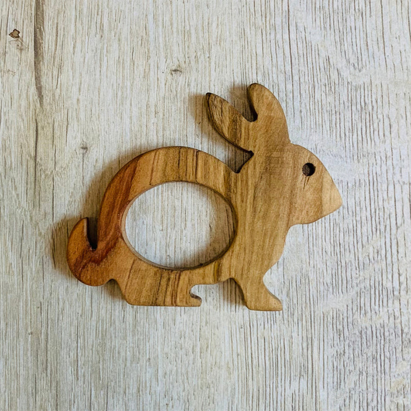 Wooden Baby Teether | Bunny & Turtle | Brown | Set of 2