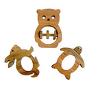 Wooden Baby Teether | Bunny, Turtle & Rabbit | Brown | Set of 3